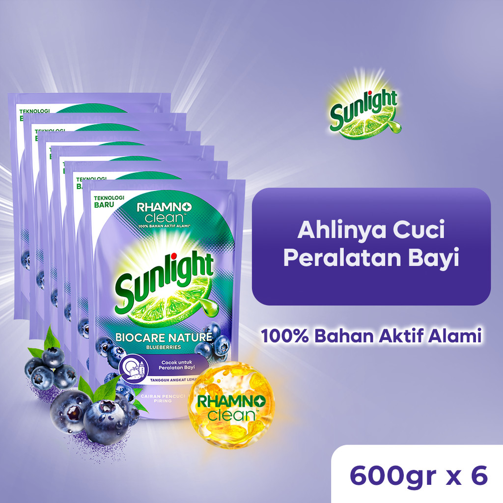 Sunlight Biocare Nature Sabun Cuci Piring 600gr X6 - Sabun Cuci Botol Bayi