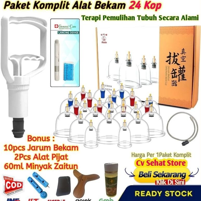 Alat Terapi Bekam Lengkap Kop Angin isi 24 Cup Tabung Komplit Dengan Pen Jarum Lancet Pena Vacuum Po