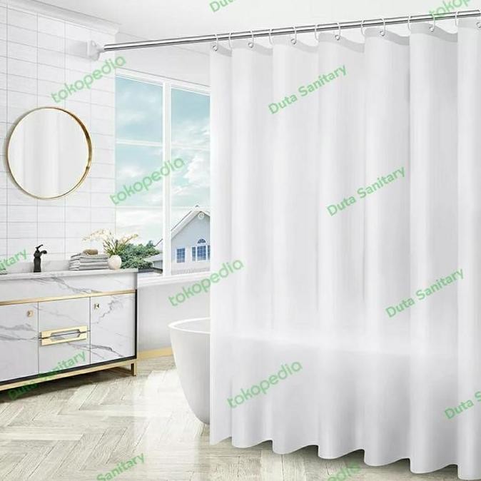 Shower Curtain 200X200 Textile/Shower Curtain Kain 200Cm/ Korden Putih