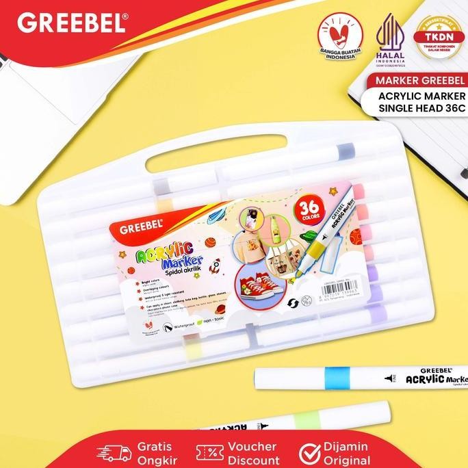

New Spidol GREEBEL Acrylic Marker 36 Warna Single Head / Spidol Set Warna Warni Sketch Drawing