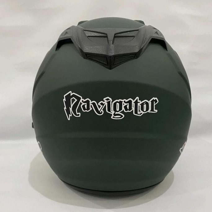 Helm Motor JP 7 Polos Hijau Army Doff Dewasa Sudah SNI (Double Visor)