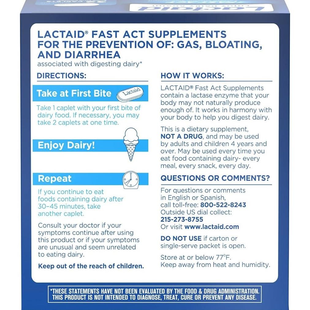 

Lactaid Fast Act Lactase Enzyme Lactose Intolerance Intoleransi Laktosa