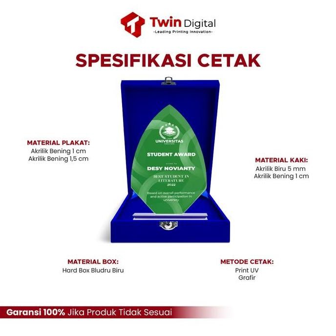 

Custom Plakat Akrilik Premium Piagam Penghargaan Tropi Wisuda - Plakat WP.35 ea