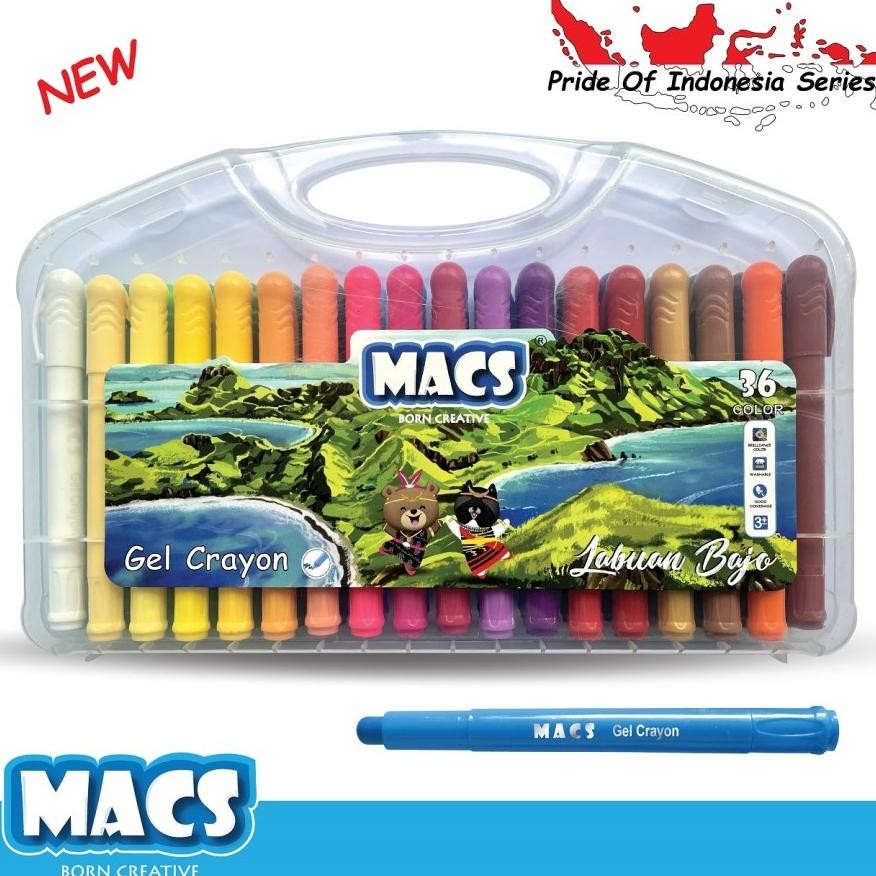 

Uj-32 Krayon Macs Gel Crayon 36 Color/Warna Aman Mudah Dibersihkan Washable Uj-32