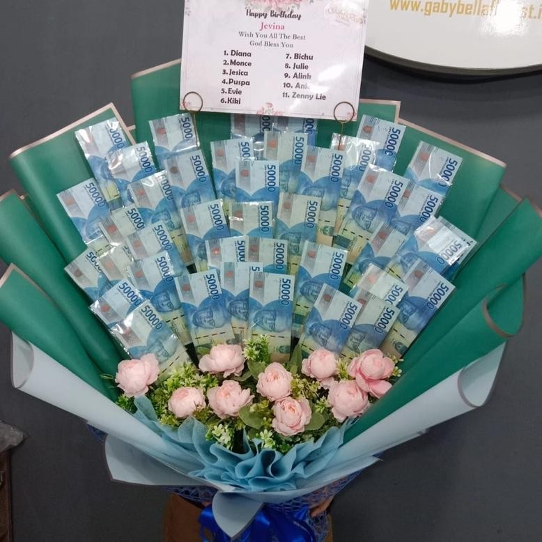 Jg-56 Buket Uang Bunga Jumbo Kado Ultah Uang Money Bucket Hadiah Ultah Birthday Buket Besar