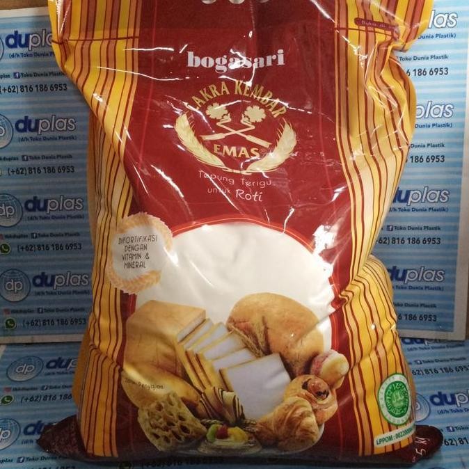 

Tepung Terigu Bogasari Cakra Kembar Emas Roti 5 kg