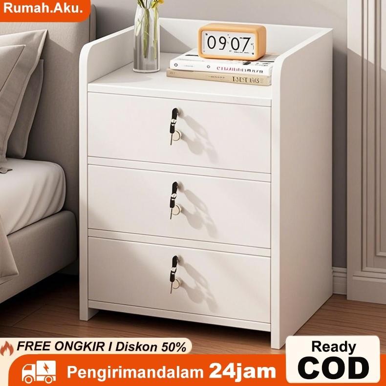 Meja Nakas Dengan Kunci Laci Meja Nakas Minimalis Meja Kamar Aesthetic Meja Nakas Kayu Bedside Table