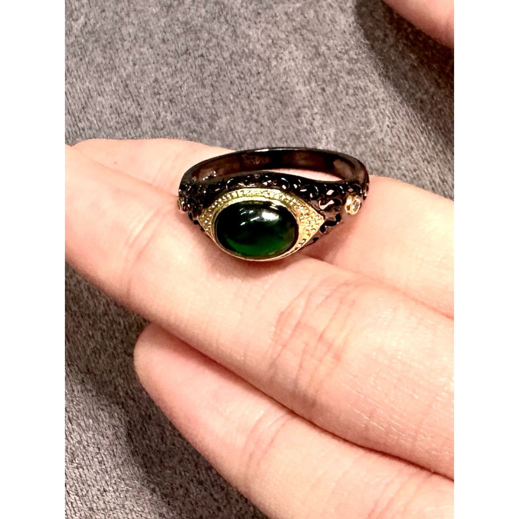 Cincin Batu Giok Hijau Tua Cincin Terbuka yang Dapat Disesuaikan Cincin Pria Serbaguna