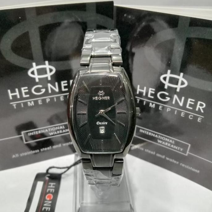 new  JAM TANGAN HEGNER 1663 HW 1663 WANITA FULL BLACK LIST SILVER ORIGINAL