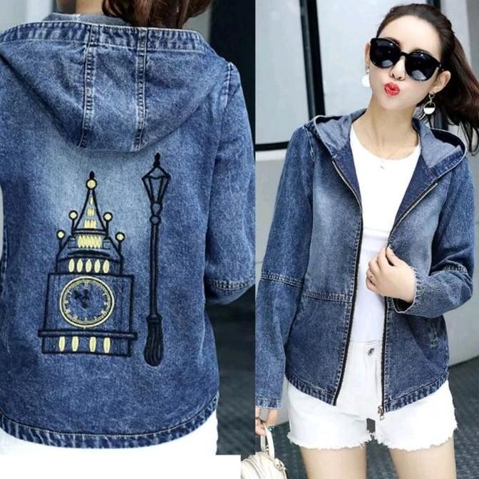 JAKET JEANS HOODIE IMPORT/JAKET JEANS WANITA TERBARU
