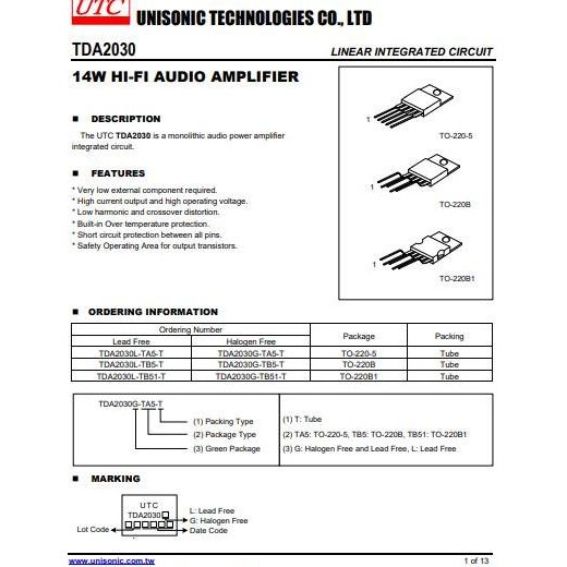 Ic Hifi Amplifier Gainclone Original Utc Lm1875-L Tda2050-L Tda2030-L