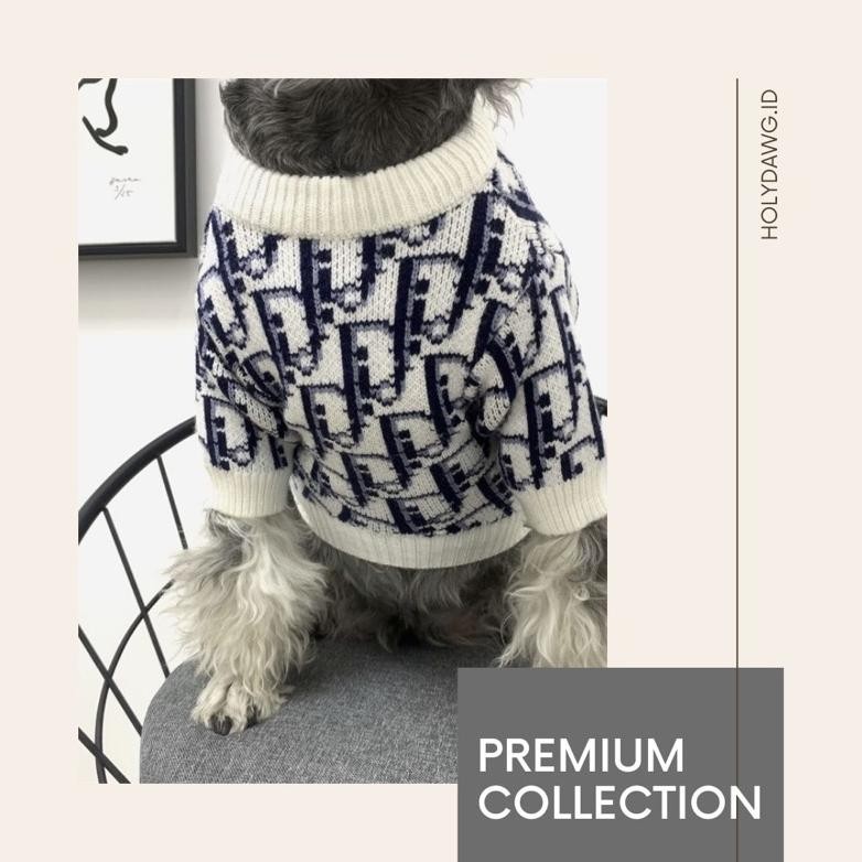 Sweater Branded Baju Anjing- DIOR Sweater Putih