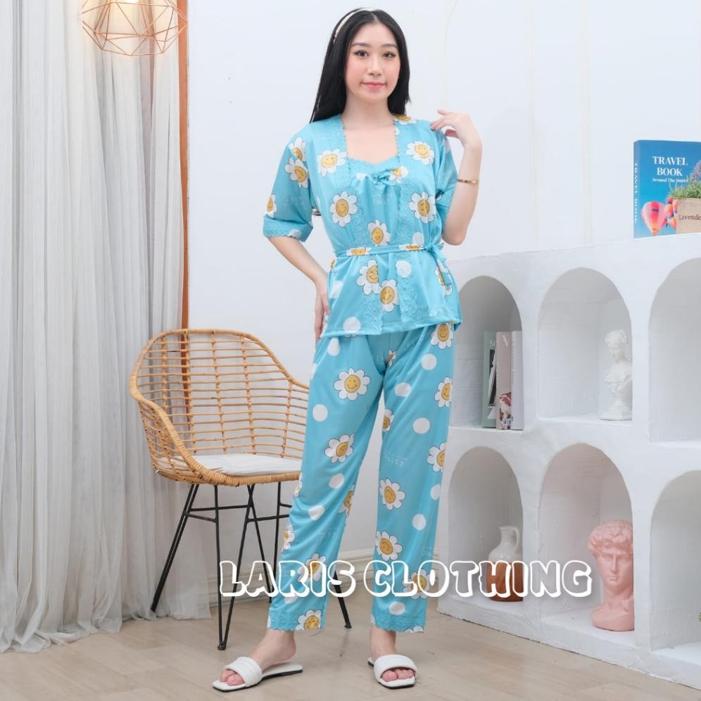 Cp Lingerie 2In1 Satin / Setelan Kimono Lingerie 2In1 Motif Celana Panjang