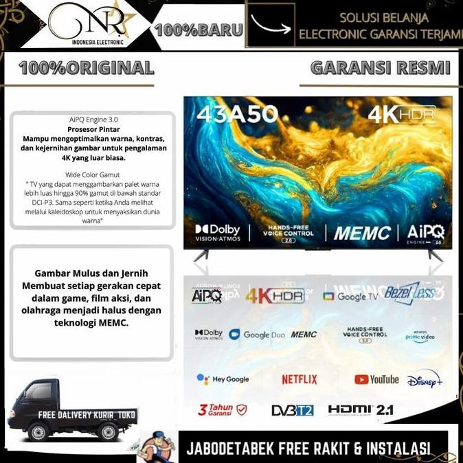 TCL 43A50 4K ULTRA HDR ATMOS VISION SMART GOOGLE TV 43'INCH 2023 43A50