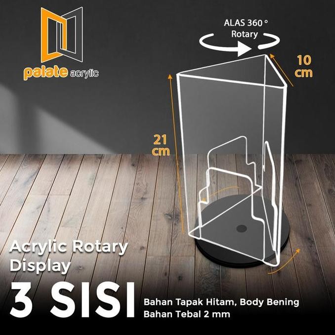 

BEBAS ONGKIR - Akrilik Display Putar / Stand Brosur Meja Putar 1/3 A4 3 Sisi