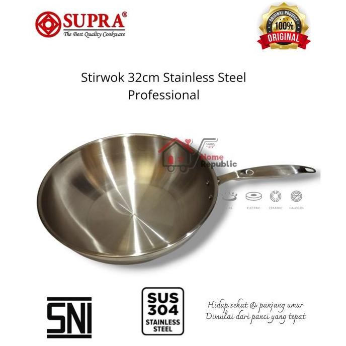 SUPRA Stir Wok 32cm Western Wok 32cm Frywok WokPan 32cm Stainless sus304 Professional Panci Supra Im