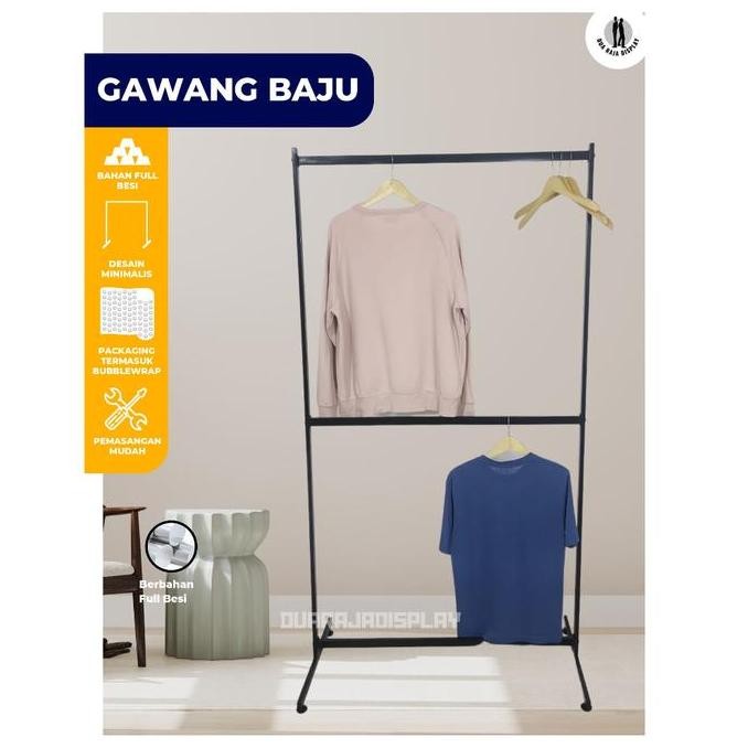 TERLARIS - DRJ - Gawang Baju Rak Gantungan Baju 2 Tingkat - 2 Susun - Rak Baju