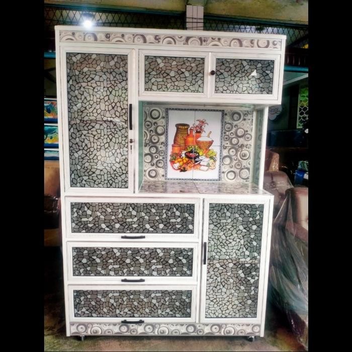 Lemari Piring Rak Piring Lemari Dapur Aluminium Kaca