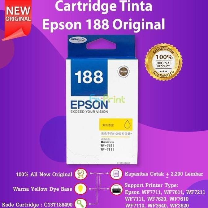 Tinta Epson 188 C13T188 Black T188 Original Cartridge Wf7711 Wf7611 New Stok