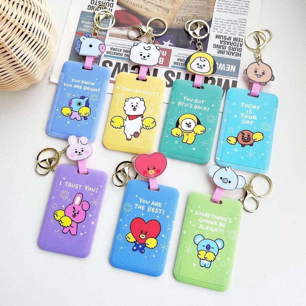 

KPOP BTS BT21 Card Holder Lanyard Photocard Holder Lanyard Hard Case Tata RJ Cooky Koya Mang