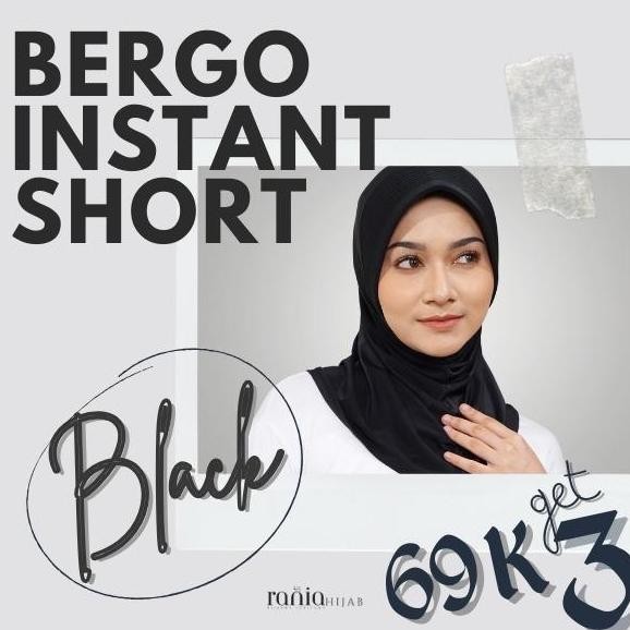 [BLACK] DAILY HIJAB JANNAH INSTAN SHORT | BERGO WITH PET JILBAB LANGSUNG SLUP ANTI RIBET RANIA HIJAB