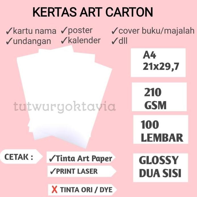 

new !!! Kertas art carton/art paper 210 gsm isi 100 lembar A4
