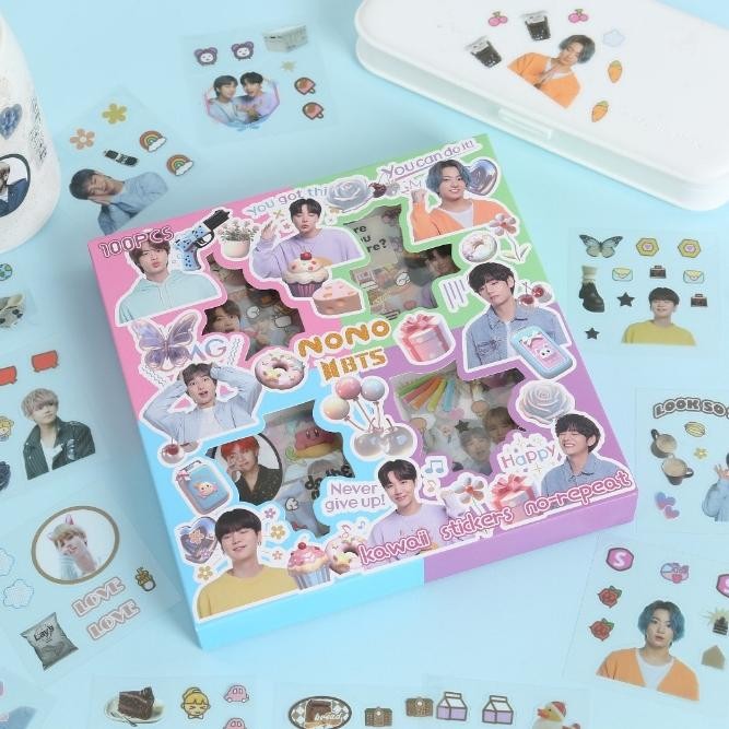 

100 Lembar Sticker BTS BT21 Waterproof Anti Air Per Box Tinytan Korea Waterproof Stiker Jungkook Jimin