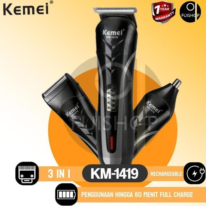 Km-1419 Mesin Cukur Kemei Clipper 3 In1 Alat Cukur Rambut Charger 1419