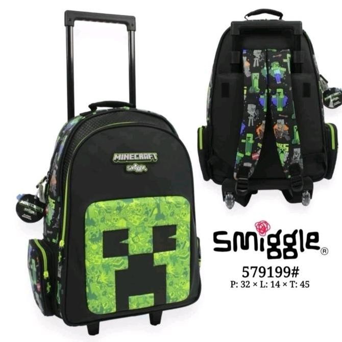 Tas Trolley Minecraft Smiggle (Roda Lampu) / Tas Koper Anak/ Kado