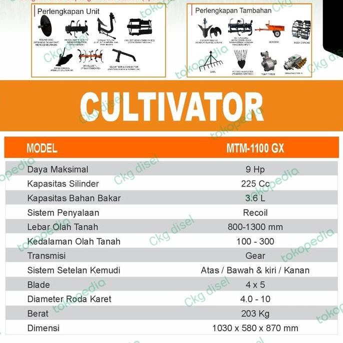 Mesin Traktor Cultivator Mini Tiller Matsumoto MTM 1100 GX MTM-1100GX