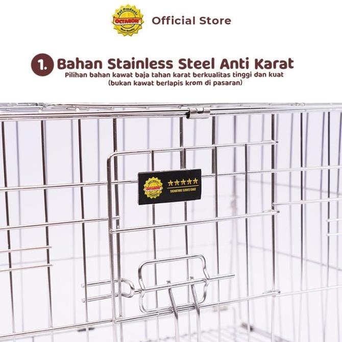 OCTAGON Kandang Lipat Stainless Steel 2 Pintu Anjing Kucing Kelinci Hewan Besi Anti Karat Besar Keci