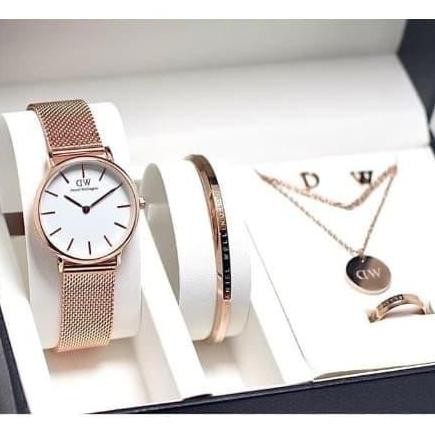 Paket Exclusive Anting Gelang Cincin Kalung Jam Tangan DW Wanita