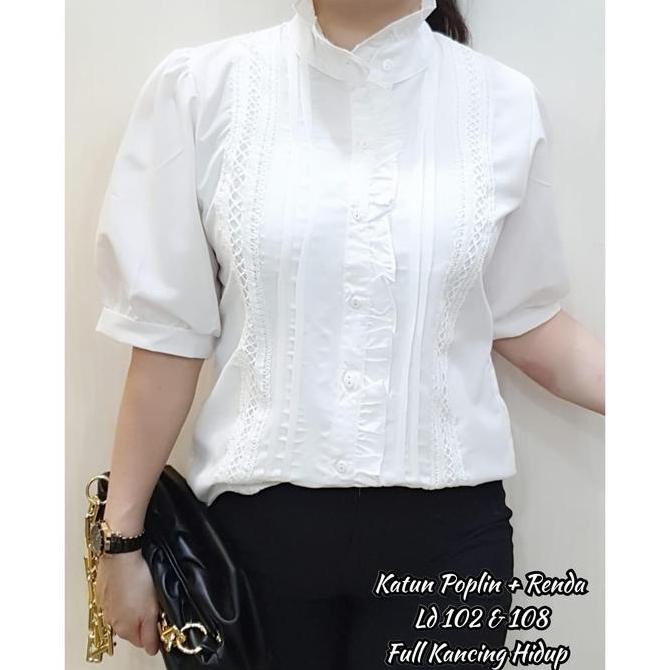 Kemeja Putih Korea Trendy - Blouse Putih - Kemeja Casual Formal Kantor - Baju wanita korea - atasan 