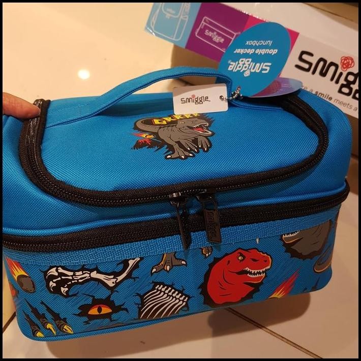 Tas bekal lunch bag Smiggle original double decker lunch box dino roar