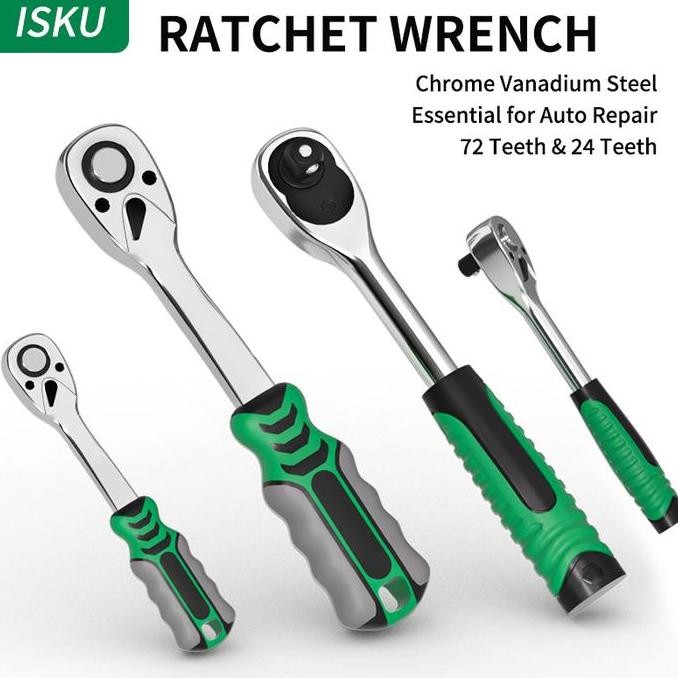 New Gagang Ratchet ISKU 1/2 & 1/4 Inch Kunci Shock Rachet Handle Fleksibel