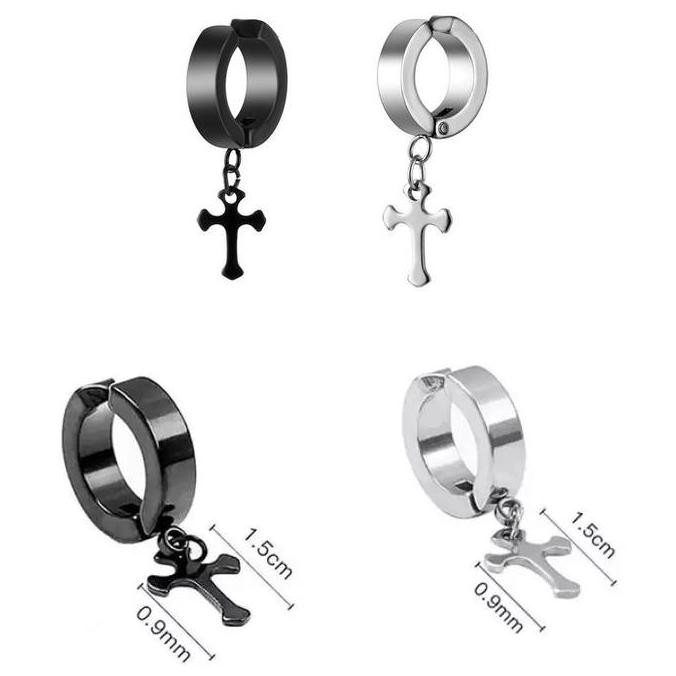 Promo - Anting Tindik Jepit Magnet Klip Salib Tanpa Tindik Pria Wanita A216