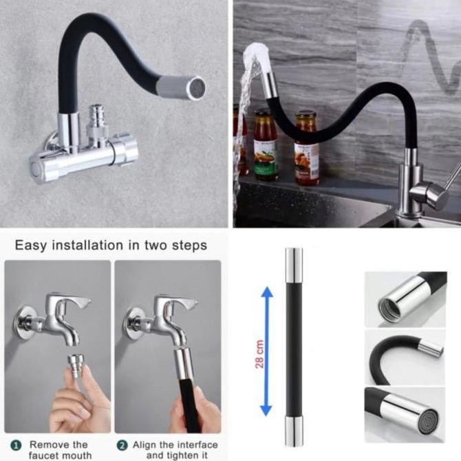 Tersedia Selang Sambungan Kran Air 1/2 Inch Hitam SF 2060cm - Flexible Connector Pipa Keran