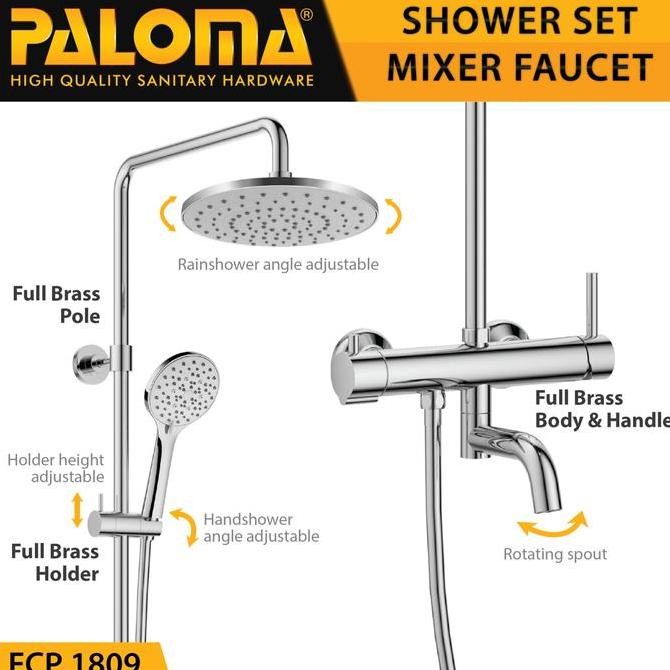 Tersedia PALOMA Shower Set Tiang FCP 1809 | Kran Shower Mandi Panas Dingin Black