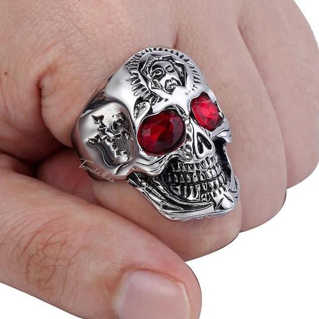 Tersedia - Cincin Pria Tengkorak Mata Ruby Asli / Cincin Titanium Unisex Ori C17