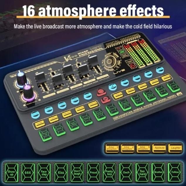 Sound Card K500 Bluetooth Mixer Audio Dsp External Live Streaming Karaoke Podcasting 16 Effects Terb