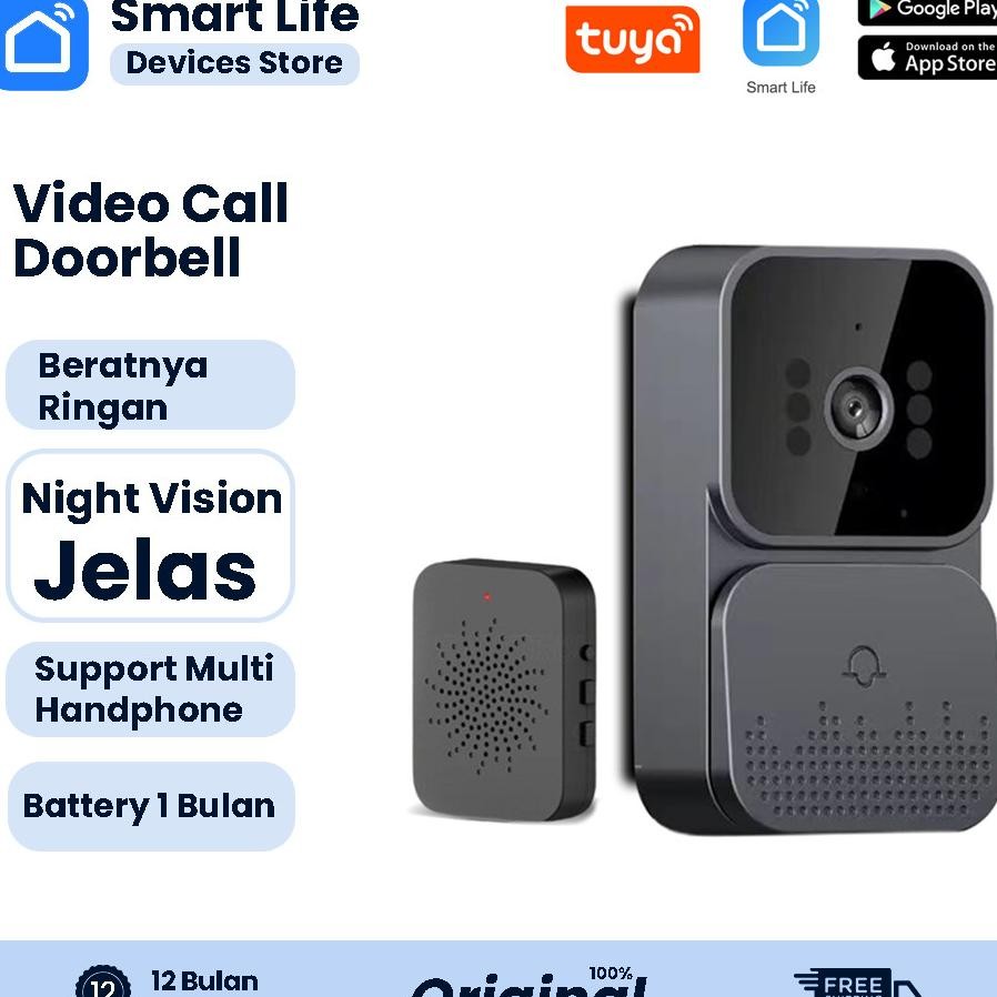 Bel Rumah Wireless Tuya Doorbell Kontrol Ponsel Bel Pintu Visual Wifi Tuya Smart Doorbell Camera  Sm