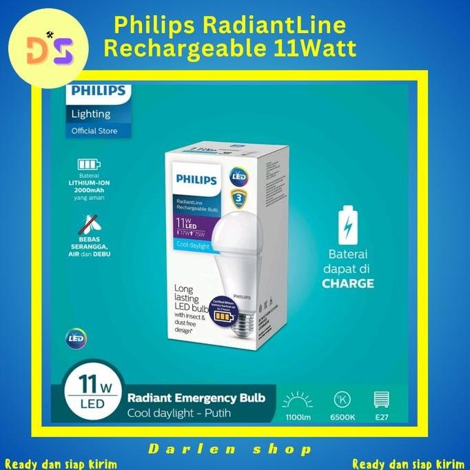 Philips Led Rechargeable 11Watt 6500K Putih 11W 11 Watt Emergency Bulb