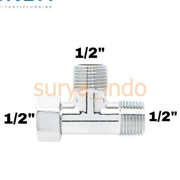 T Cabang M X F 12 Onda Tee Sambung Kuningan Drat Luar Dalam Brass Chrome