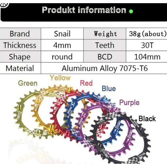 SALE SNAIL CHAINRING 30T BCD 104 ROUND NARROW WIDE CRANK SEPEDA MTB