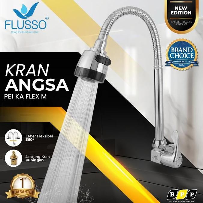 Tersedia Kran Fleksibel Flusso 678 | Kran Cuci Piring Angsa Jantung Kuningan Bergaransi