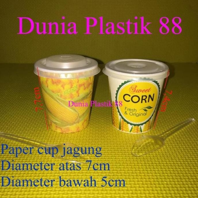 Diskon Paket 50 Set JASUKE Gelas Kertas 6.5oz + Tutup + Sendok Jagung Paper Cup Jasuke Cup