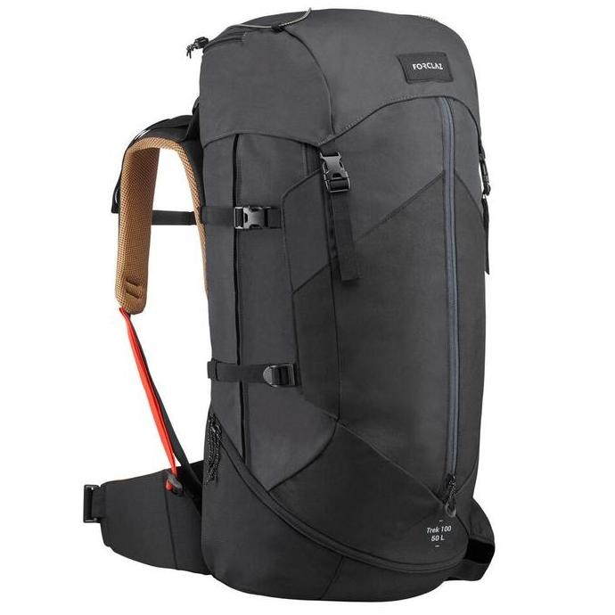 Terbaru Decathlon Forclaz Tas Mendaki Pria Carrier Backpack Trek 100 Easyfit Black 50L - 8559690