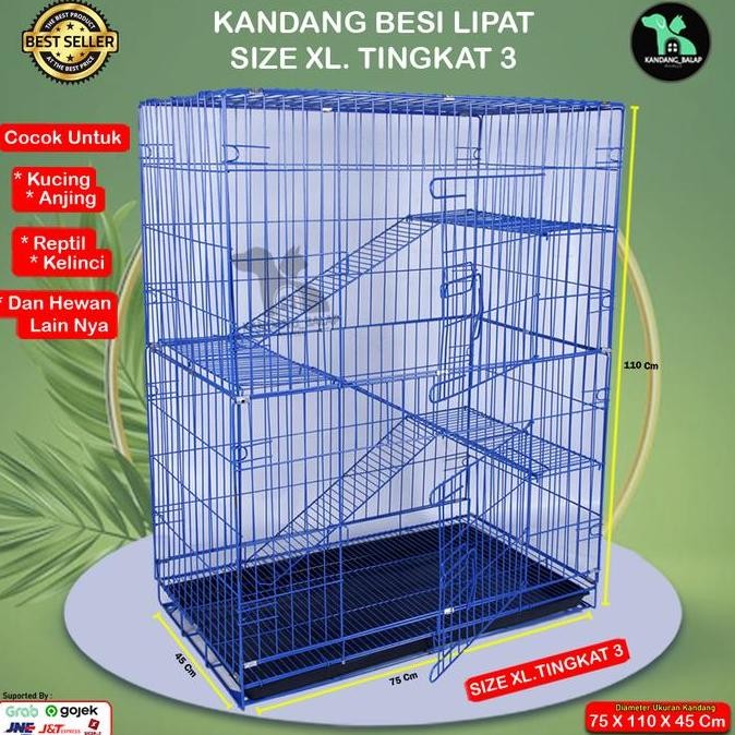 Kandang Kucing Besi Lipat 3 Tingkat Size Xl