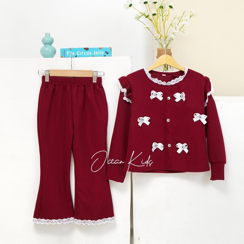 Setelan Cardigan Anak Perempuan Popy Cardigan Anak Perempuan Model Pita Usia 1-11 Tahun