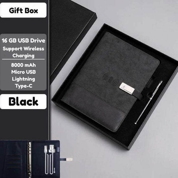 

Notebook Buku Catatan Agenda Wireless Charging Power Bank Gift Set Stationery